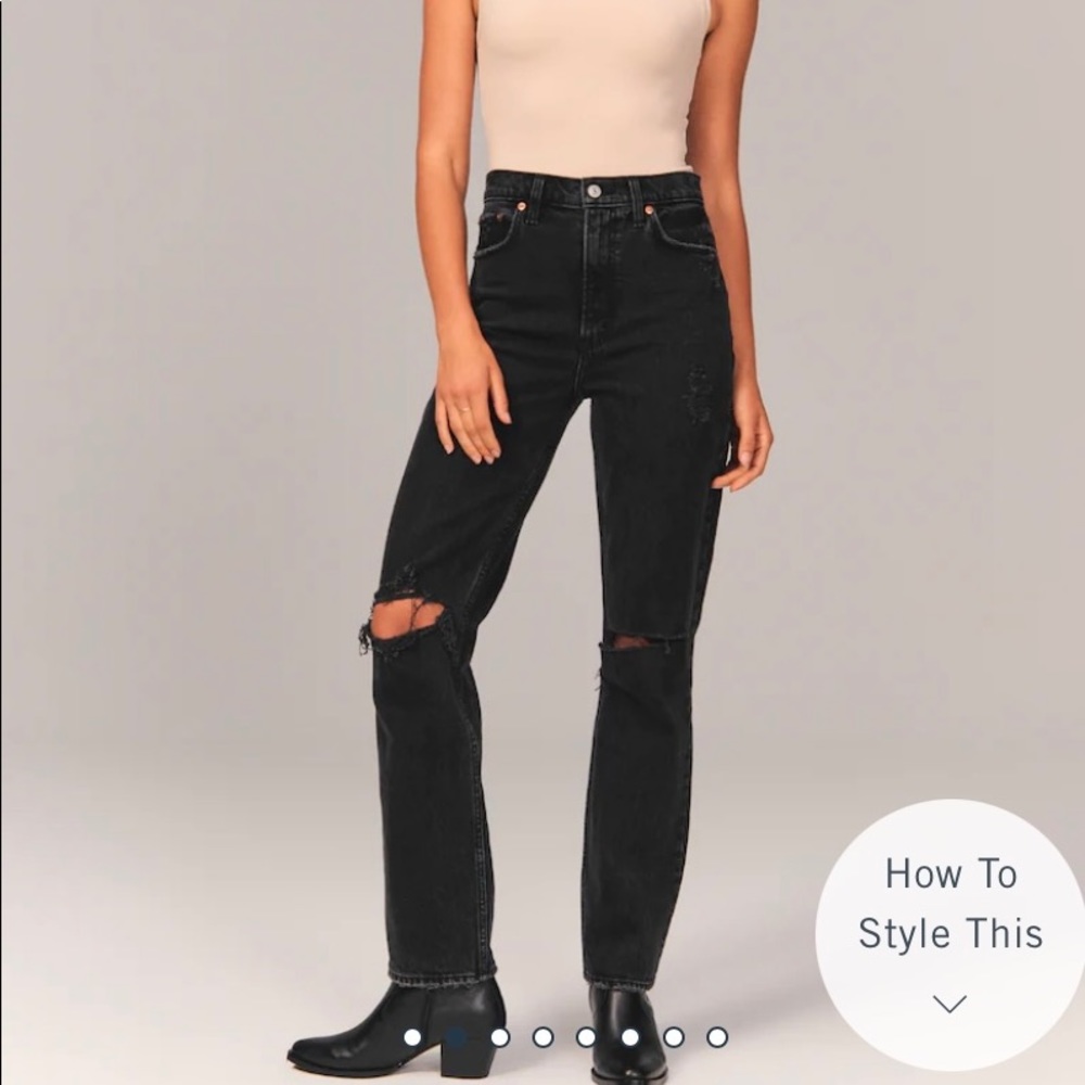 Abercrombie Black Distressed 90s Ultra High Rise Straight Jean